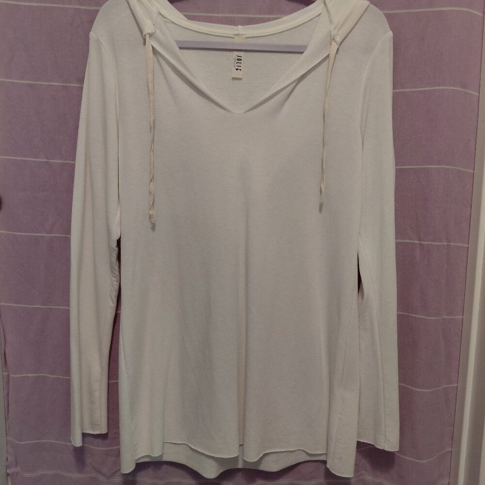 Long Sleeve V-Neck with Hood and Drawstrings